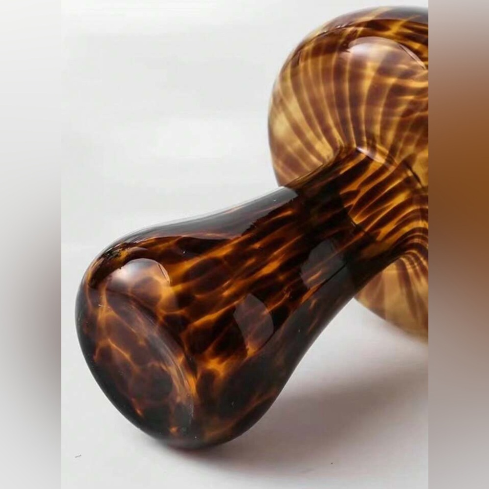 Elegant Brown Tortie Design Glass Mushroom Vase, NWOT - Picture 2 of 7